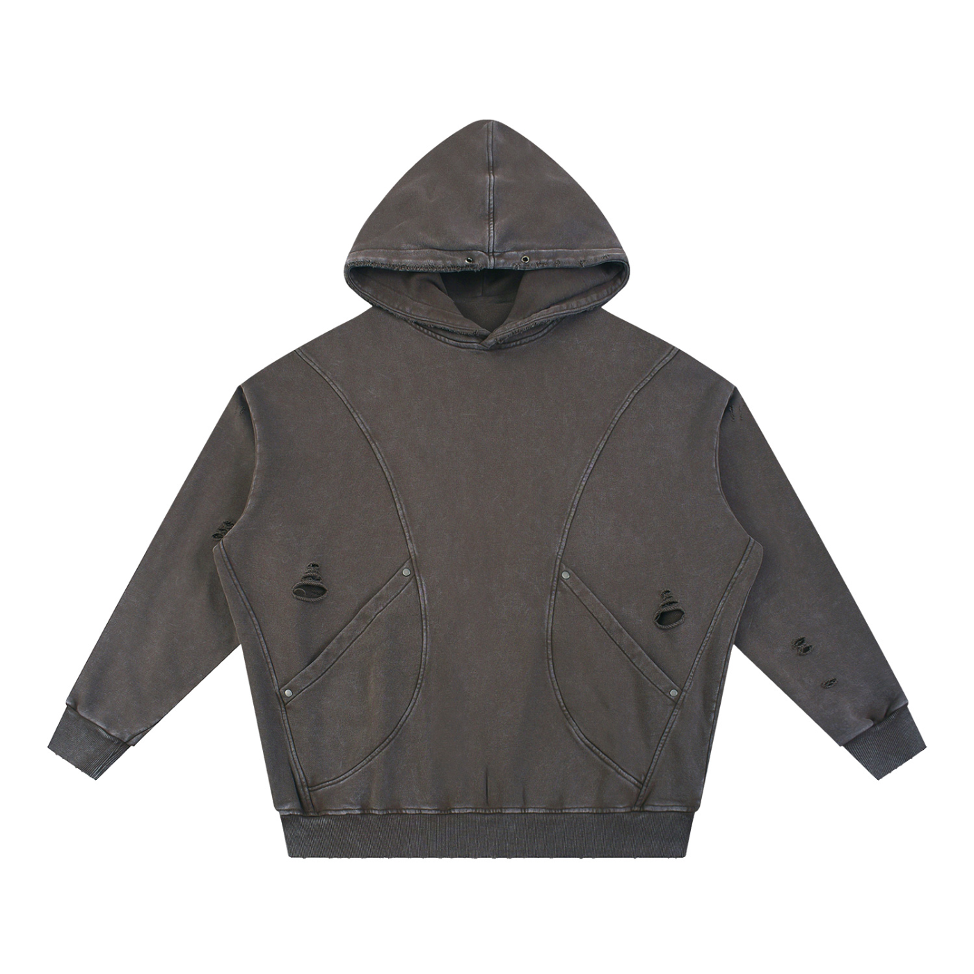 ELDR Snow Washed Distressed Panel Pocket Hoodie