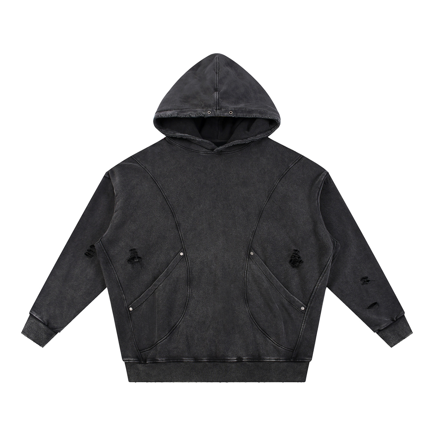 ELDR Snow Washed Distressed Panel Pocket Hoodie