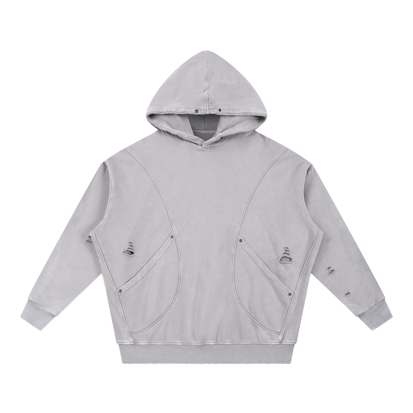 ELDR Snow Washed Distressed Panel Pocket Hoodie