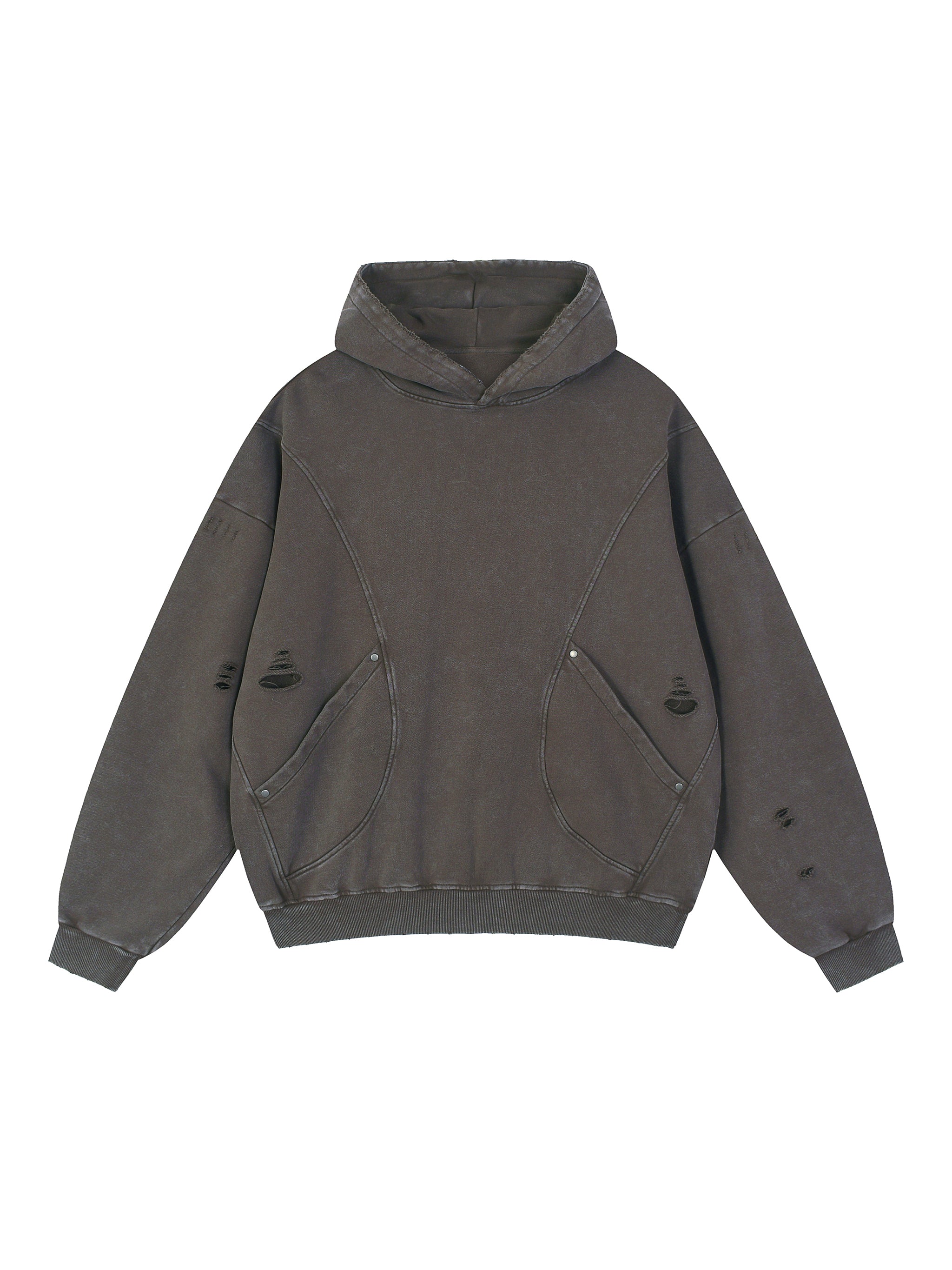 ELDR Snow Washed Distressed Panel Pocket Hoodie